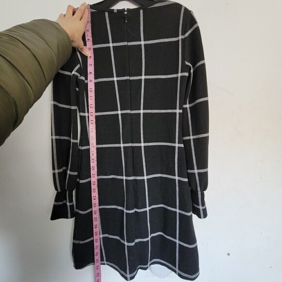 Slate & Willow Black Gray Plaid Stripe Long Sleeve Knit Mini Shift Dress Size XS - Picture 10 of 14